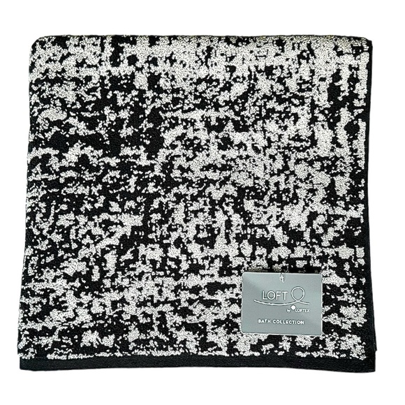 Loft by Loftex 2 Pc Bath Towels Set Black & Light Gray Modern Print SUSTAINABLE - Picture 3 of 7